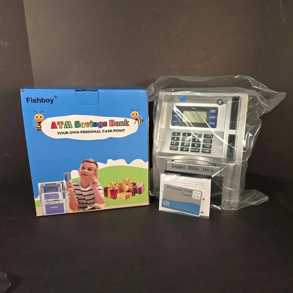 FISHBOY'S Mini ATM Savings Banķ Realistic Sounds Piggy Bank Debit Card Digital